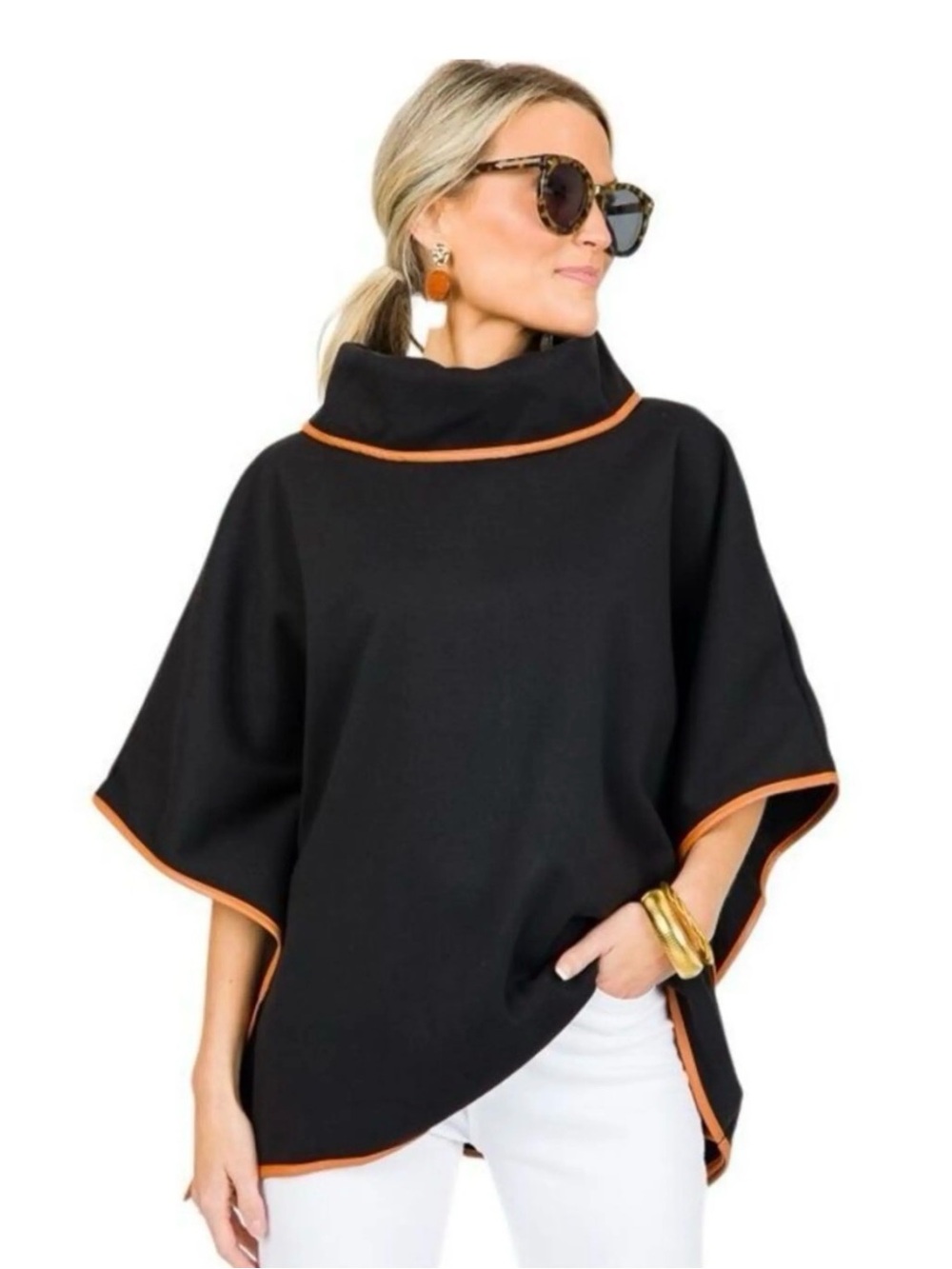Tuckernuck Black Leather Trim Funnel Neck Piper Poncho
